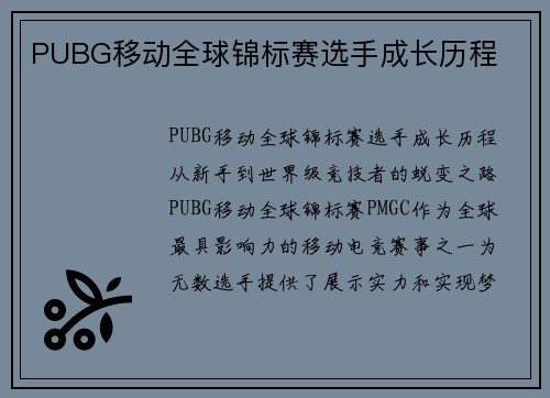 PUBG移动全球锦标赛选手成长历程