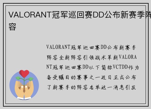 VALORANT冠军巡回赛DD公布新赛季阵容