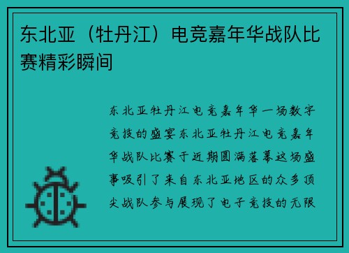 东北亚（牡丹江）电竞嘉年华战队比赛精彩瞬间